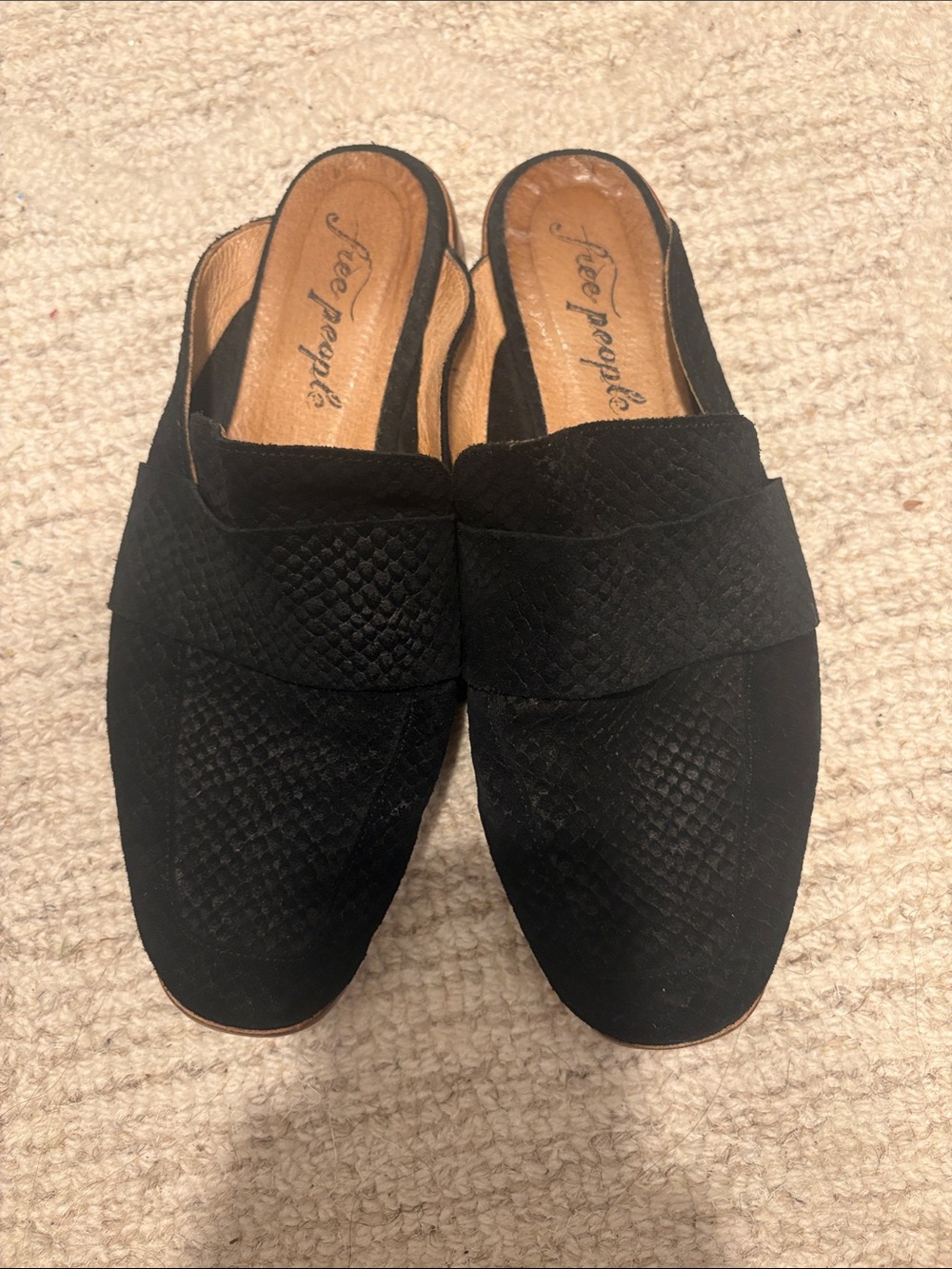 Free People Black Textured Slip-On Mule